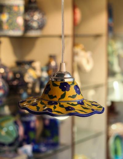 Yellow Base with Blue Flowers Hanging lamp