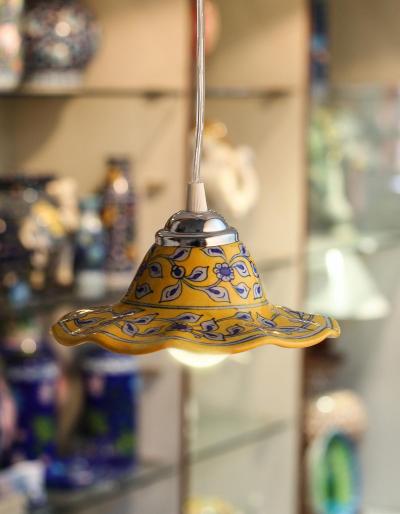 Yellow Base with Blue Flowers Hanging lamp 