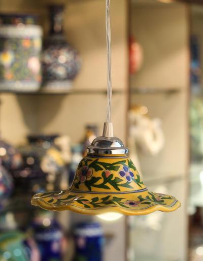 Yellow Base with Pink Flowers Hanging lamp