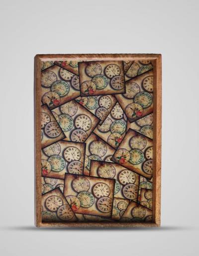 Neerja Exclusive Clock Design Digitally Printed Wooden Trays set of 2