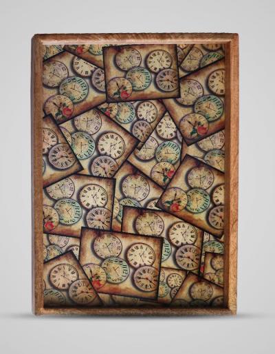 Neerja Exclusive Clock Design Digitally Printed Wooden Trays set of 2
