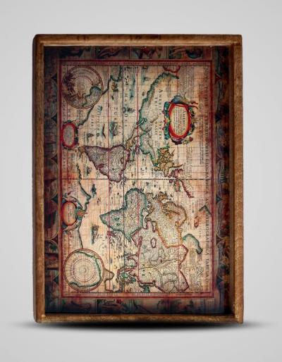 Neerja Exclusive Map Design Digitally Printed Wooden Trays set of 2