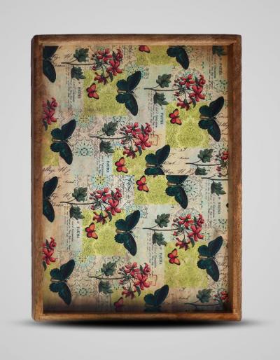Neerja Exclusive Butterfly Design Digitally Printed Wooden Trays set of 2