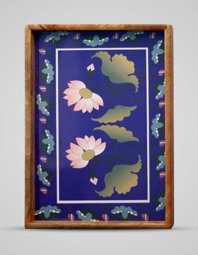 Neerja Exclusive Lotus Design Digitally Printed Wooden Trays set of 2