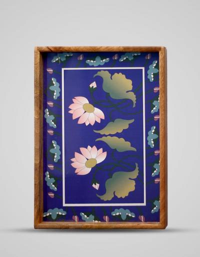Neerja Exclusive Lotus Design Digitally Printed Wooden Trays set of 2
