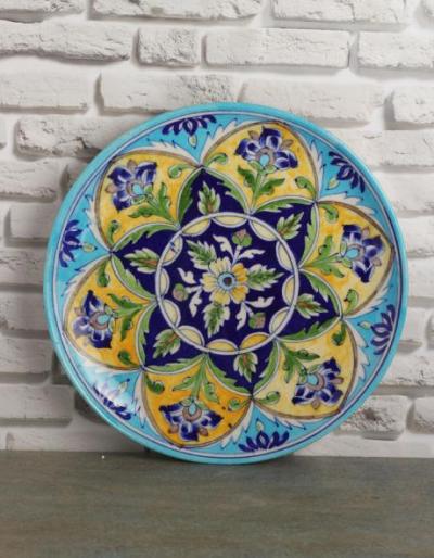 Handmade Multi color Blue Pottery 10" Plate