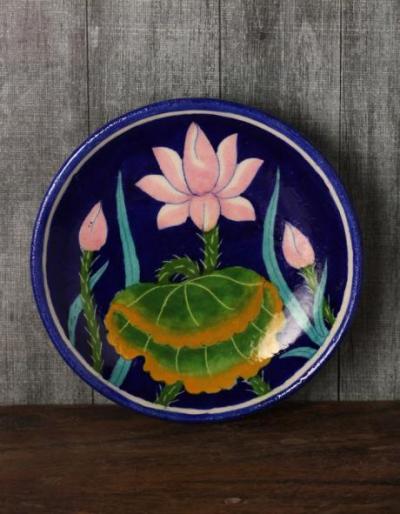 Lotus design on Blue Base Plate 5 inches