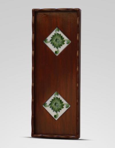 Neerja Wooden Green and White Tile Tray 13x5 inch