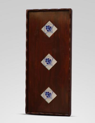 Neerja Exclusive Blue and White Tile Wooden Tray 18x8 inch