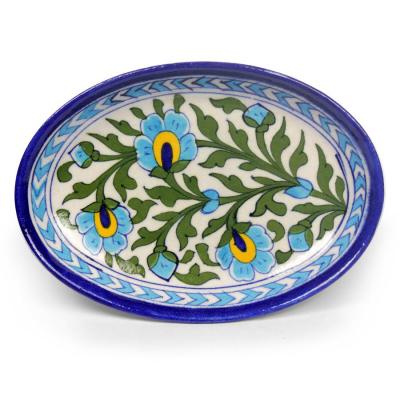 Turquoise Flowers With Green Leaves On White Base
