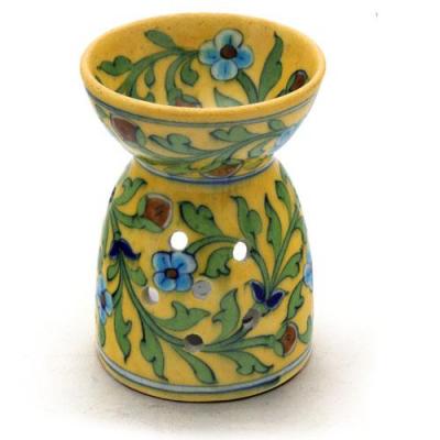 Jaipur Blue Pottery Handmade diffuser - Yellow base with  Turquoise Flowers 
