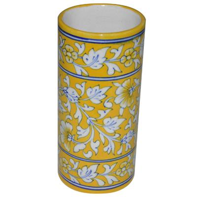 Yellow and White Floral Leafy Design Cylinder 8 inches