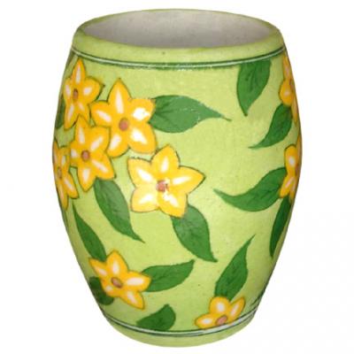Green Base Yellow Flower Blue Pottery Beer Mug