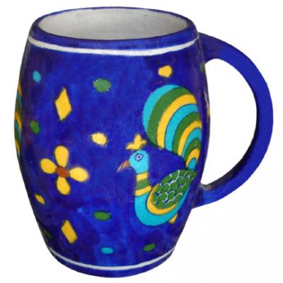 Peacock Design On Blue Base Mug