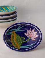 NEERJA BLUE POTTERY LOTUS FLOWER SOAP DISH ON BLUE BASE