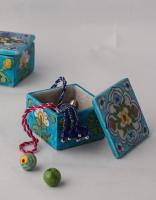 Turquoise Base with Yellow Flowers Mini Jewelry Box