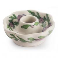 Jaipur Blue Pottery Handmade Candle Plate Mellon Shape 3 inches -White Base with Pink Flower 