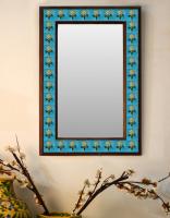 Turquoise Embossed Tiled Mirror with Yellow Flowers 16" x 24"