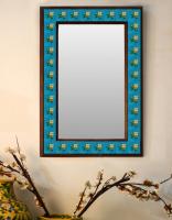Yellow flower with turquoise base Embossed Tiled Mirror 16" x 24"