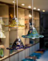 Set of 3 Blue Pottery Hanging Lamps (Turquoise, Yellow, Blue)