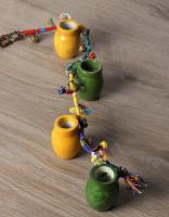 JAIPUR BLUE POTTERY HANDMADE JUG HANGING WITH KALBELIYA WORK - YELLOW/GREEN