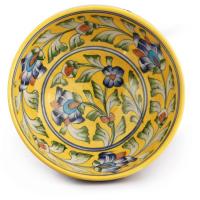 Jaipur Blue Pottery handmade Bowl 6 inches - Yellow Base with Blue Flowers