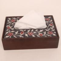 Neerja Wooden Napkin Holder-005 with Jaipur Blue Pottery Handmade Tile