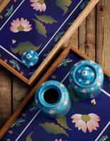 Neerja Exclusive Lotus Design Digitally Printed Wooden Trays set of 2