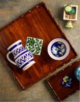 Neerja Blue Pottery wooden tile tray 12x12 inch