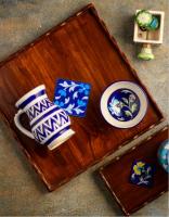 Neerja Blue Pottery Wooden Blue and White tile tray 12x12 inch