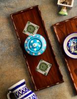 Neerja Wooden Green and White Tile Tray 13x5 inch