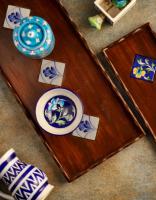 Neerja Exclusive Blue and White Tile Wooden Tray 18x8 inch