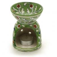 Jaipur Blue Pottery Handmade oil diffuser Med.  - Green Base with yellow flowers