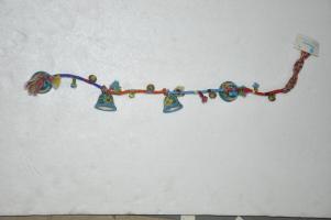 JAIPUR BLUE POTTERY BELL HANGING WITH KALBELIYA WORK  - TURQUOISE WITH YELLOW FLOWER