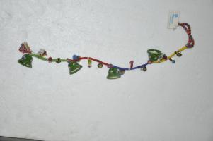JAIPUR BLUE POTTERY BELL HANGING WITH KALBELIYA WORK - GREEN WITH PINK FLOWER