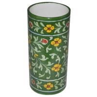 Green and Yellow Floral Leafy Pattern Cylinder 8 inches