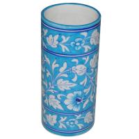 Turquoise and White Blue Pottery 8 inch Cylinder 