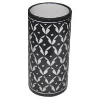 Geometric Black and White Blue Pottery Cylinder 8 inches