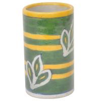 Handmade Green and Yellow Blue Pottery Cylinder 4 inches