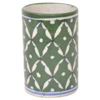 Green and White Geometric Design Cylinder 4 inches