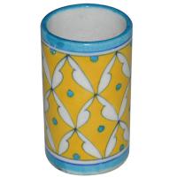 Neerja Yellow and White Geometric Design Cylinder 4 inches