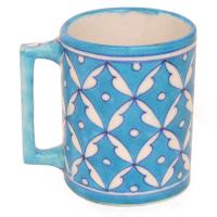 Turquoise and White Geometric Design Blue Pottery Mug