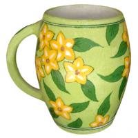 Green Base Yellow Flower Blue Pottery Beer Mug